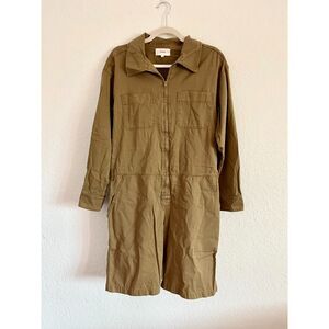 Utility overall jumpsuit boiler suit shorts warm khaki brown zip ip